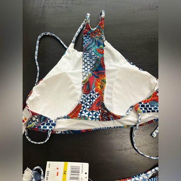 Red Carter Bikini Set Womens Medium NWT Ocean Print‎ Tasstles Full Coverage - Picture 5 of 7